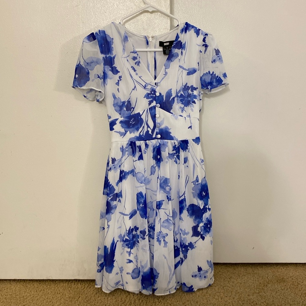 DKNY White Dress with Blue Floral Print